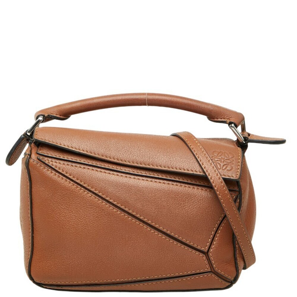 Loewe Anagram Puzzle Bag Handbag Shoulder Brown Leather
